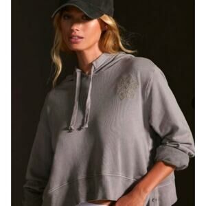 Anthropologie Daily Practice Gray Hoodie Sweatshirt Embroidered Side Buttons M